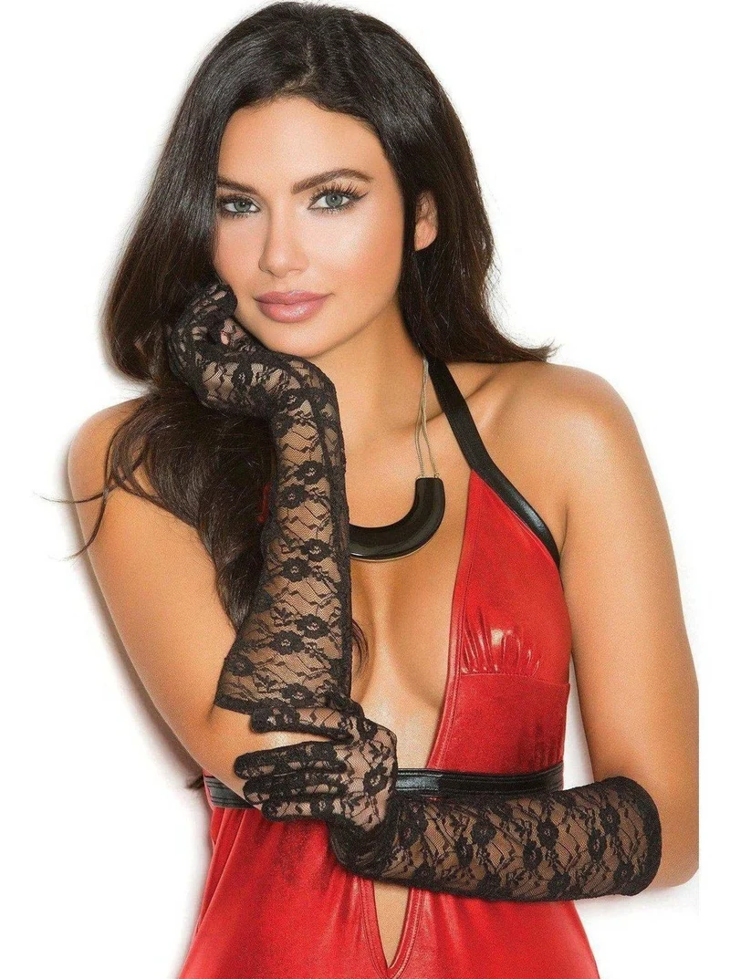 Elegante Spitzenhandschuhe in Ellenbogenlänge von Elegant Moments – klassisch schwarz oder weiß, perfekt für formelle Anlässe