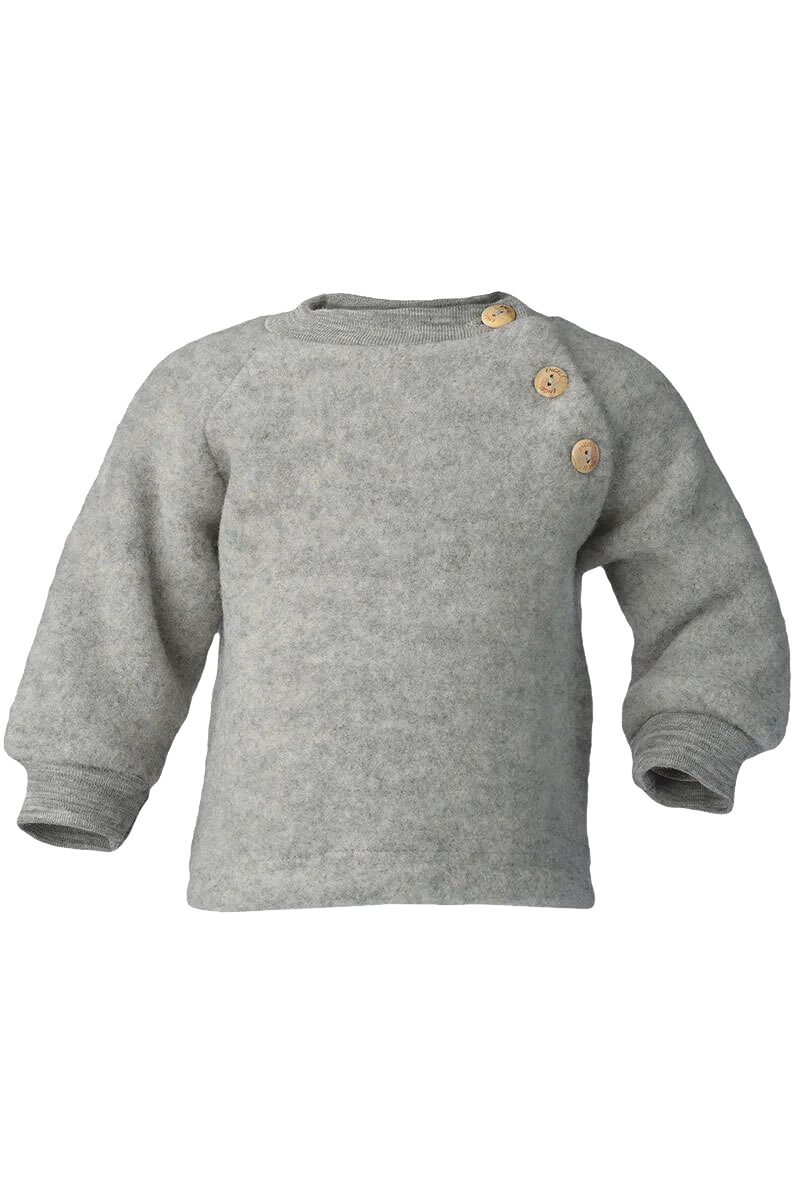 Baby-Pullover mit seitlichen Knöpfen aus Bio Schurwollfleece hellgrau