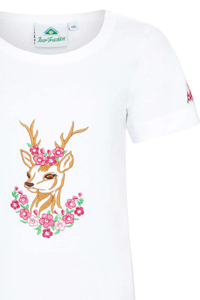 Mädchen T-Shirt mit Reh und Glitzer-Steinen