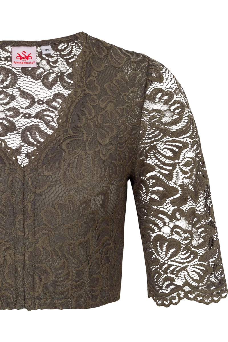 Dirndlbluse mit Stretch-Spitze und V-Ausschnitt - oliv