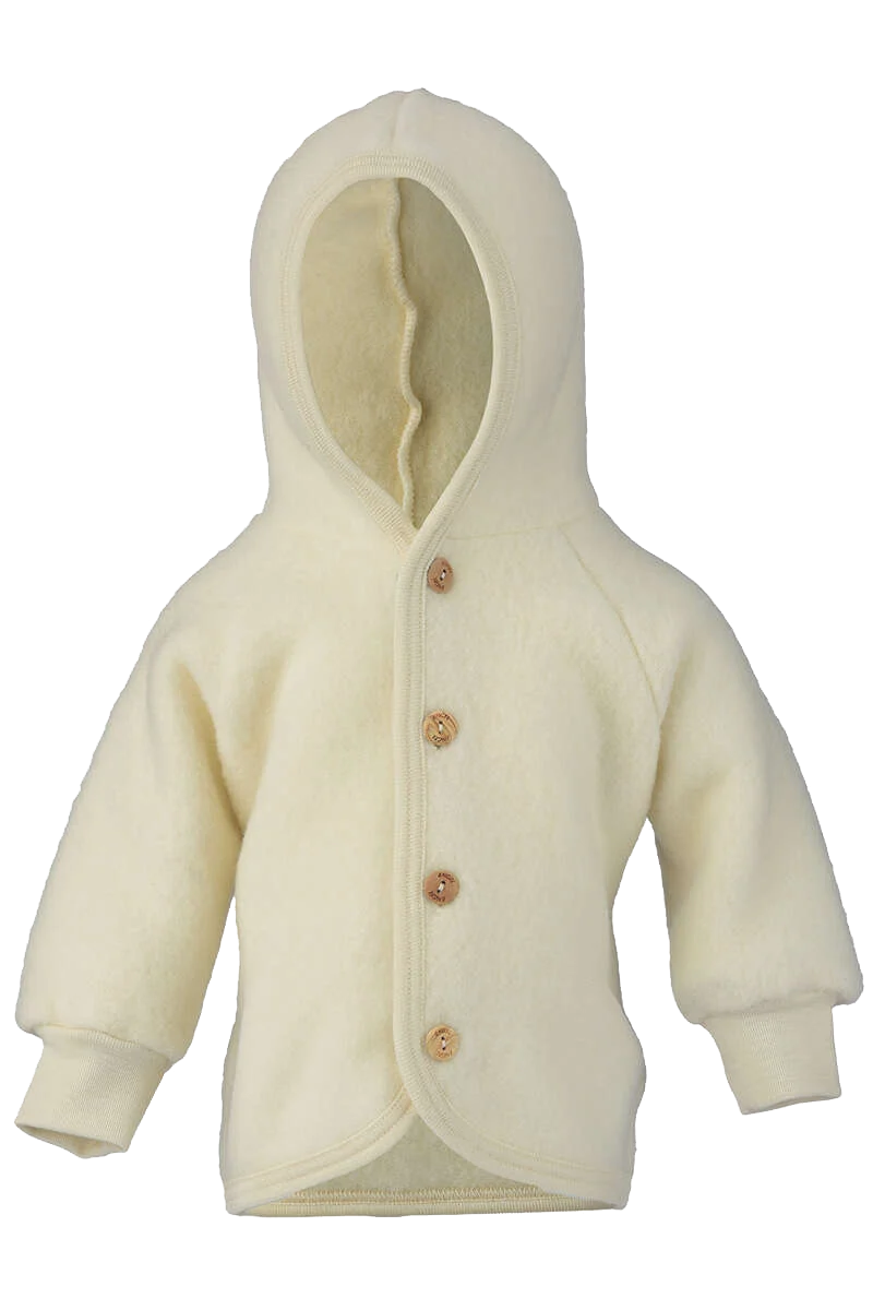 Baby-Kleinkinder-Jacke mit Kapuze aus Bio-Schurwolle