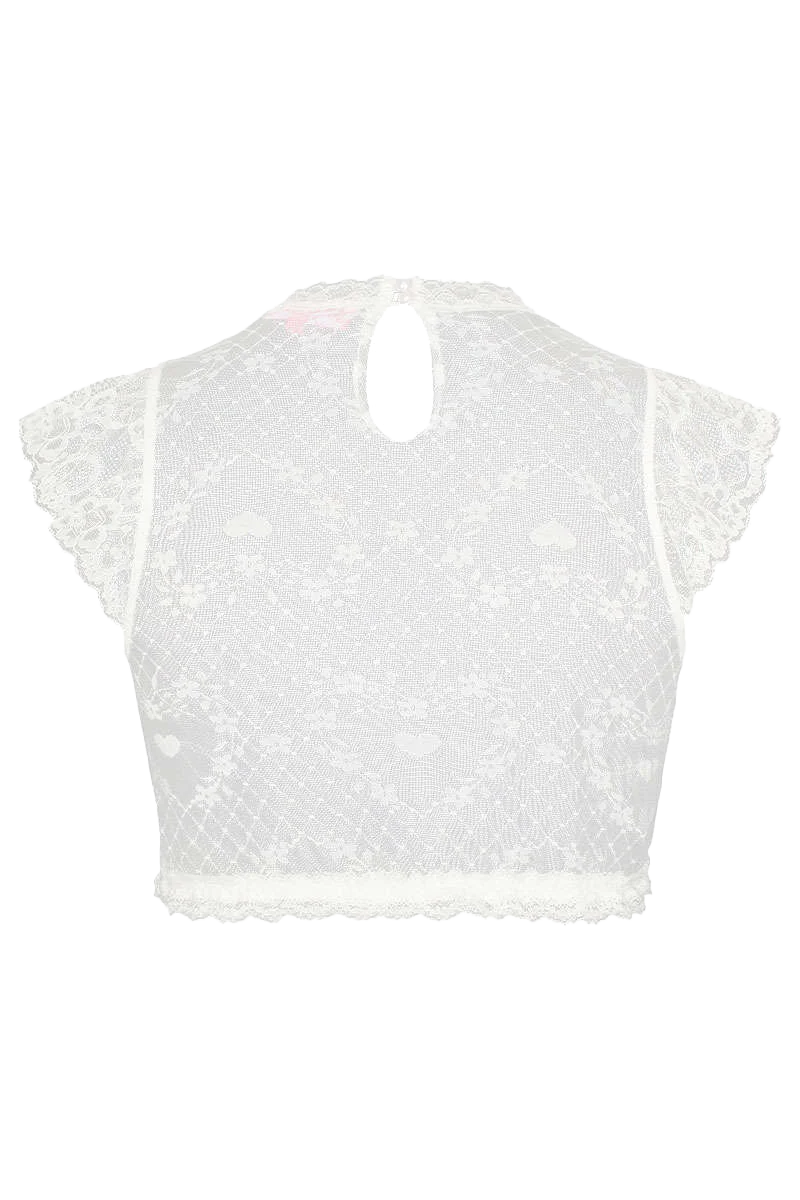 Hochgeschlossene Dirndlbluse aus feiner Spitze mit Flügelarm