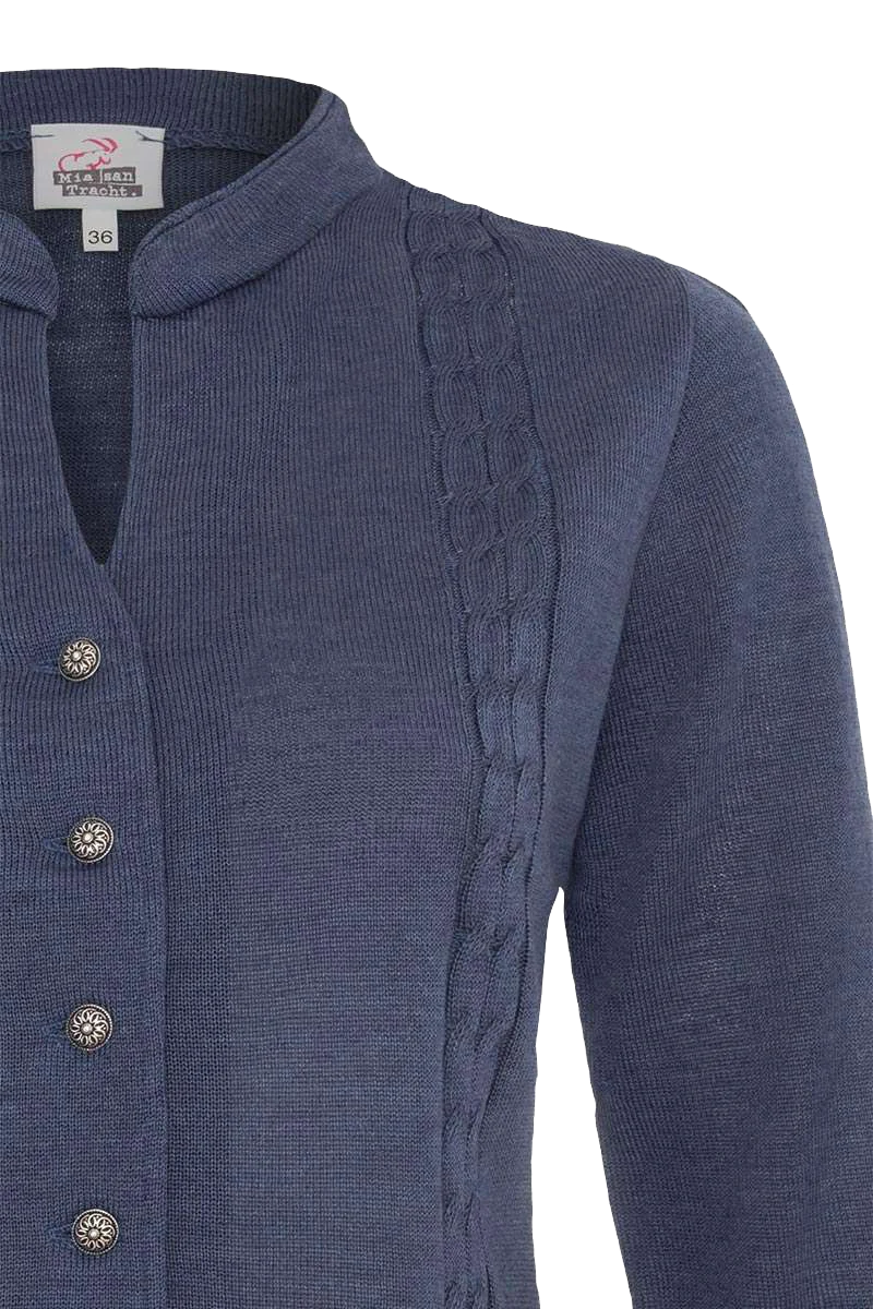 Dirndl Strickjacke mit Stehkragen Salzburgblau