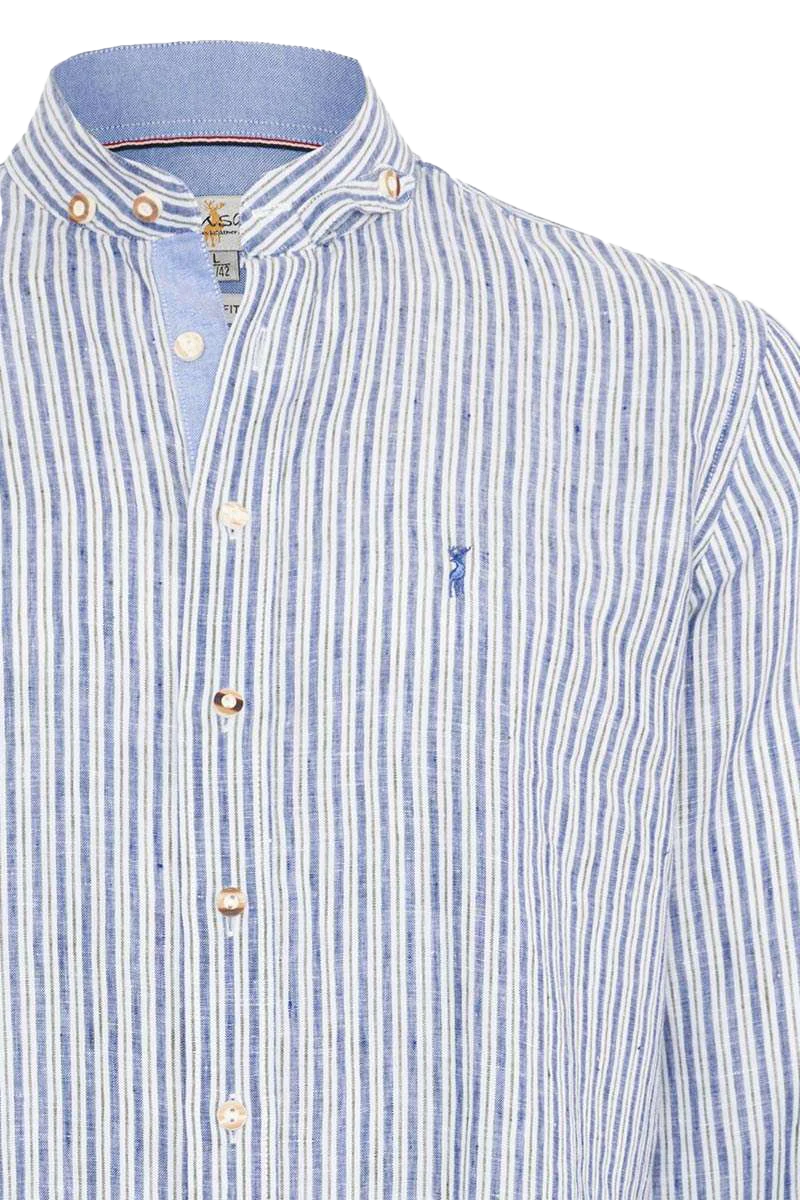 Trachten Leinenhemd Stehbund Slim gestreift