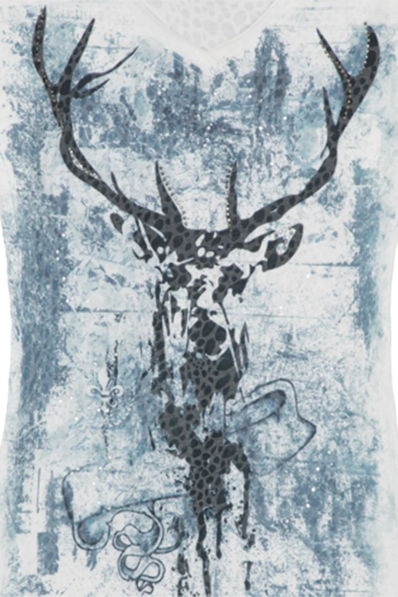 Damen Trachtenshirt mit Leo Struktur und Hirschmotiv