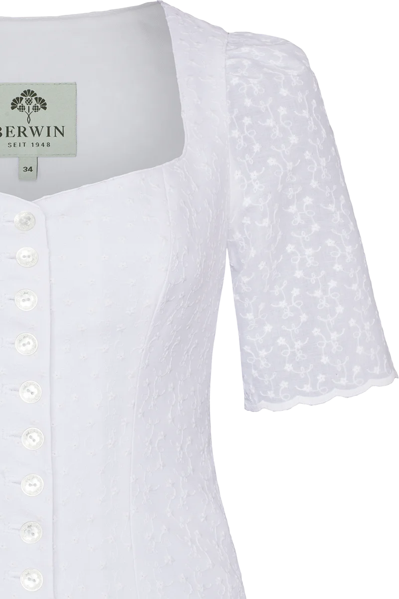 Damen Miederbluse mit Arm und Blütenstickerei - weiß