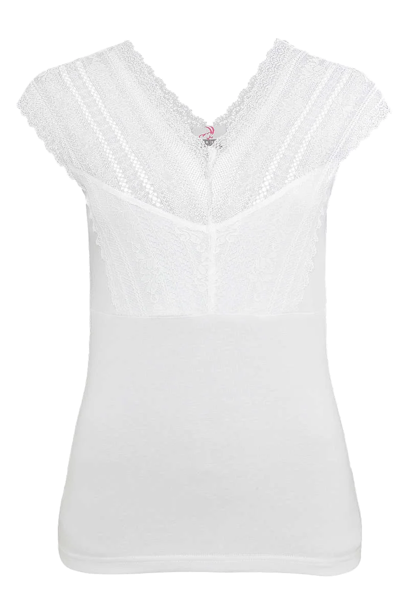 T-Shirt mit V-Ausschnitt und Spitze
