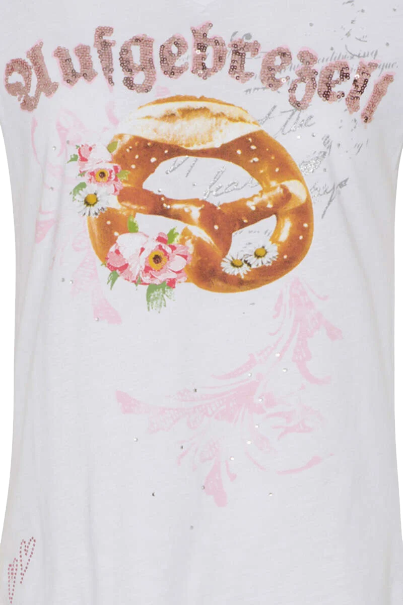 Damen T-Shirt V-Ausschnitt 'Aufgebrezelt'