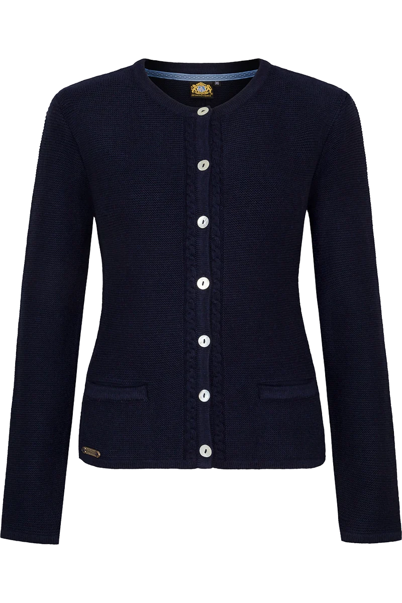 Damen Strickjacke mit Zopfmuster und Perlmuttknöpfen - marine