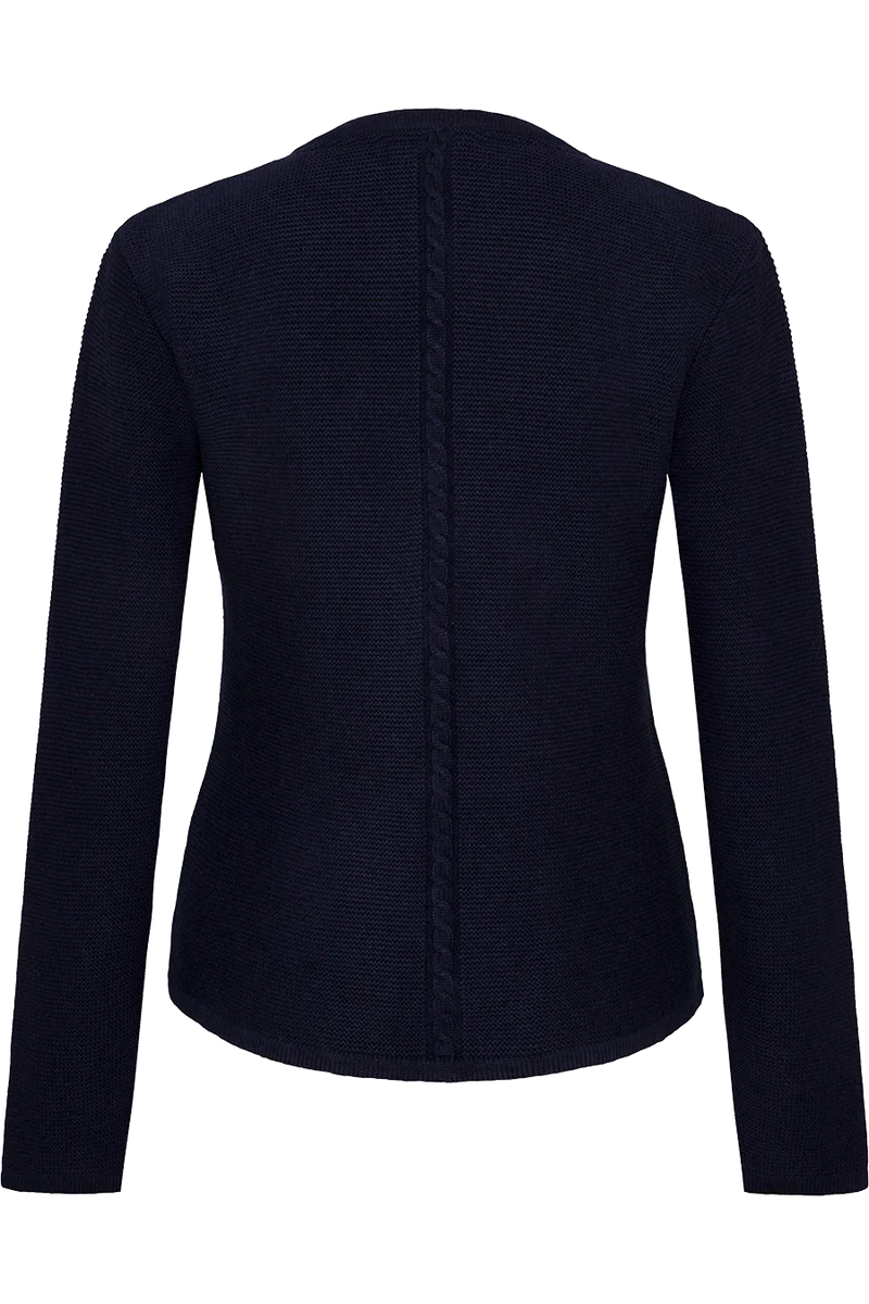 Damen Strickjacke mit Zopfmuster und Perlmuttknöpfen - marine
