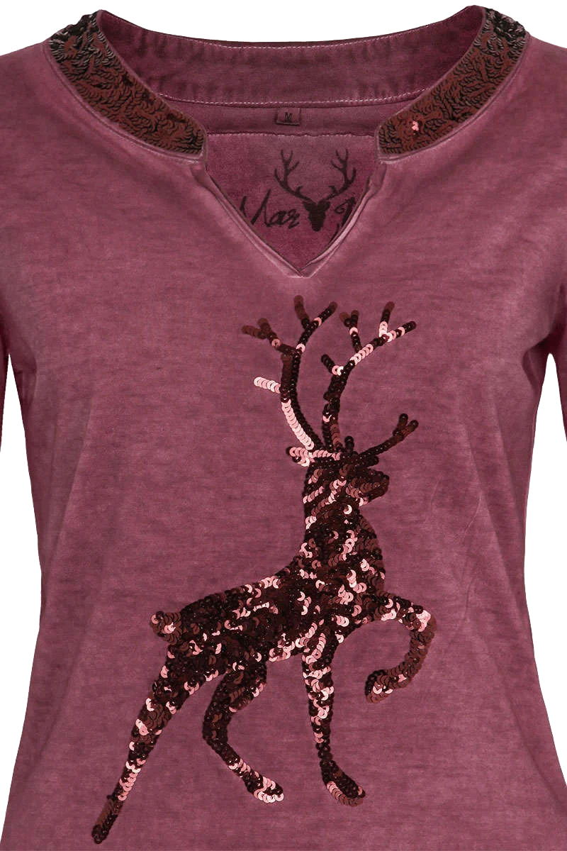 Damen Trachten-Shirt mit 3/4-Arm mit Pailetten-Applikationen