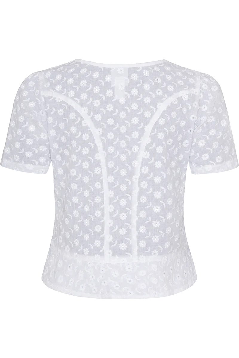 Damen Trachten-Miederbluse kurz mit Lochmuster