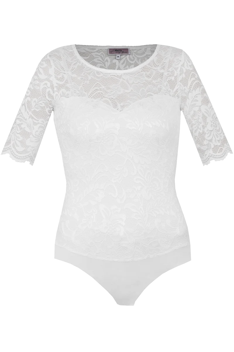 Damen Trachtenbody mit transparenten Spitzenärmeln - offwhite