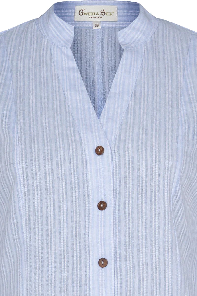 Damen Trachten-Bluse gestreift aus Baumwoll-Leinen-Mix