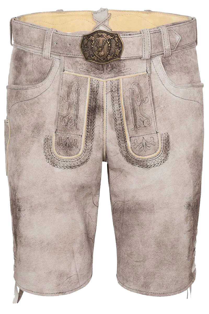 Herren Lederhose kurz mit Gürtel mit schwarzer Stickerei