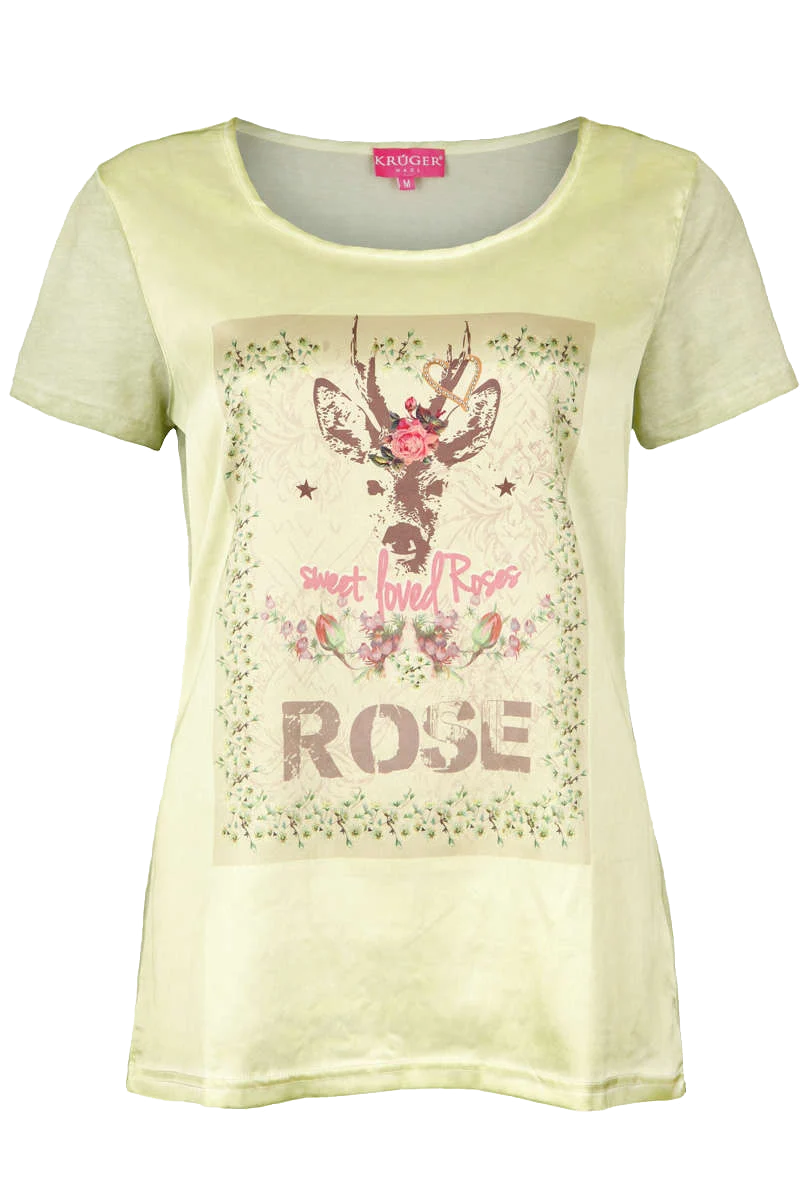 Damen Trachten T-Shirt mit Reh und Rosen