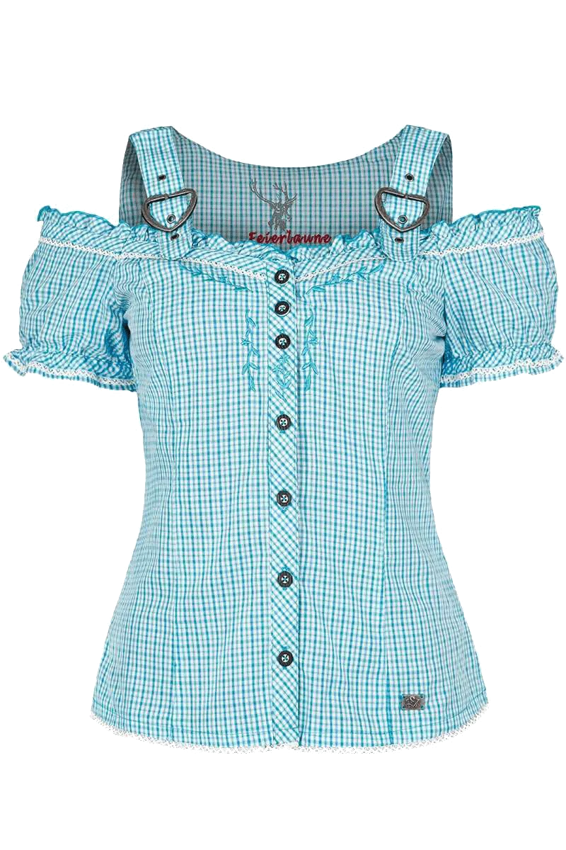 Carmenbluse mit Stickerei kariert