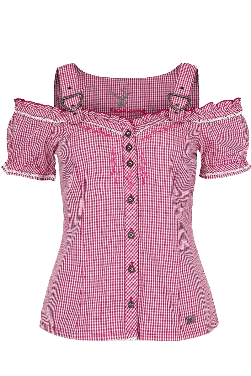 Carmenbluse mit Stickerei kariert
