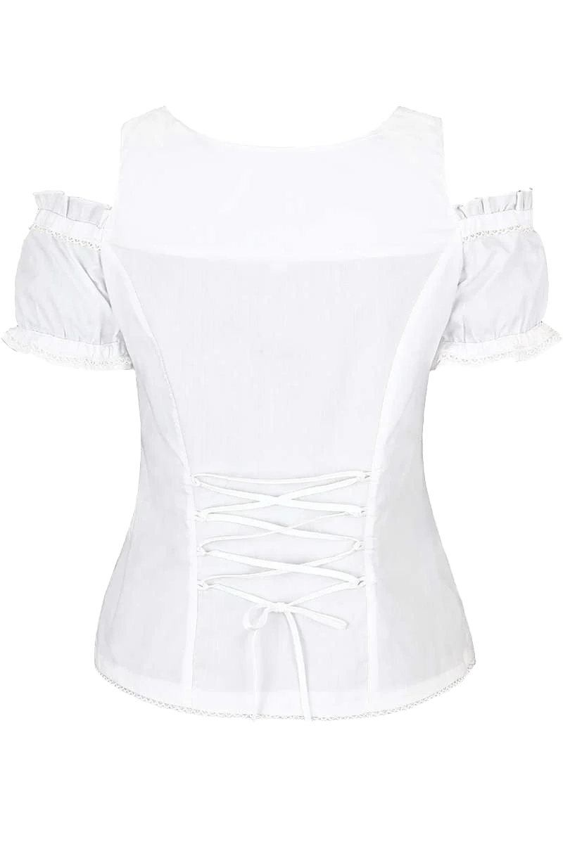 Carmenbluse mit Stickerei kariert