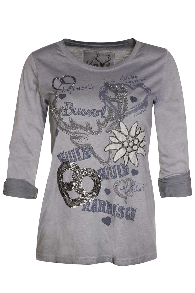 Damen Trachten-Shirt mit 3/4-Arm mit Pailetten-Applikationen