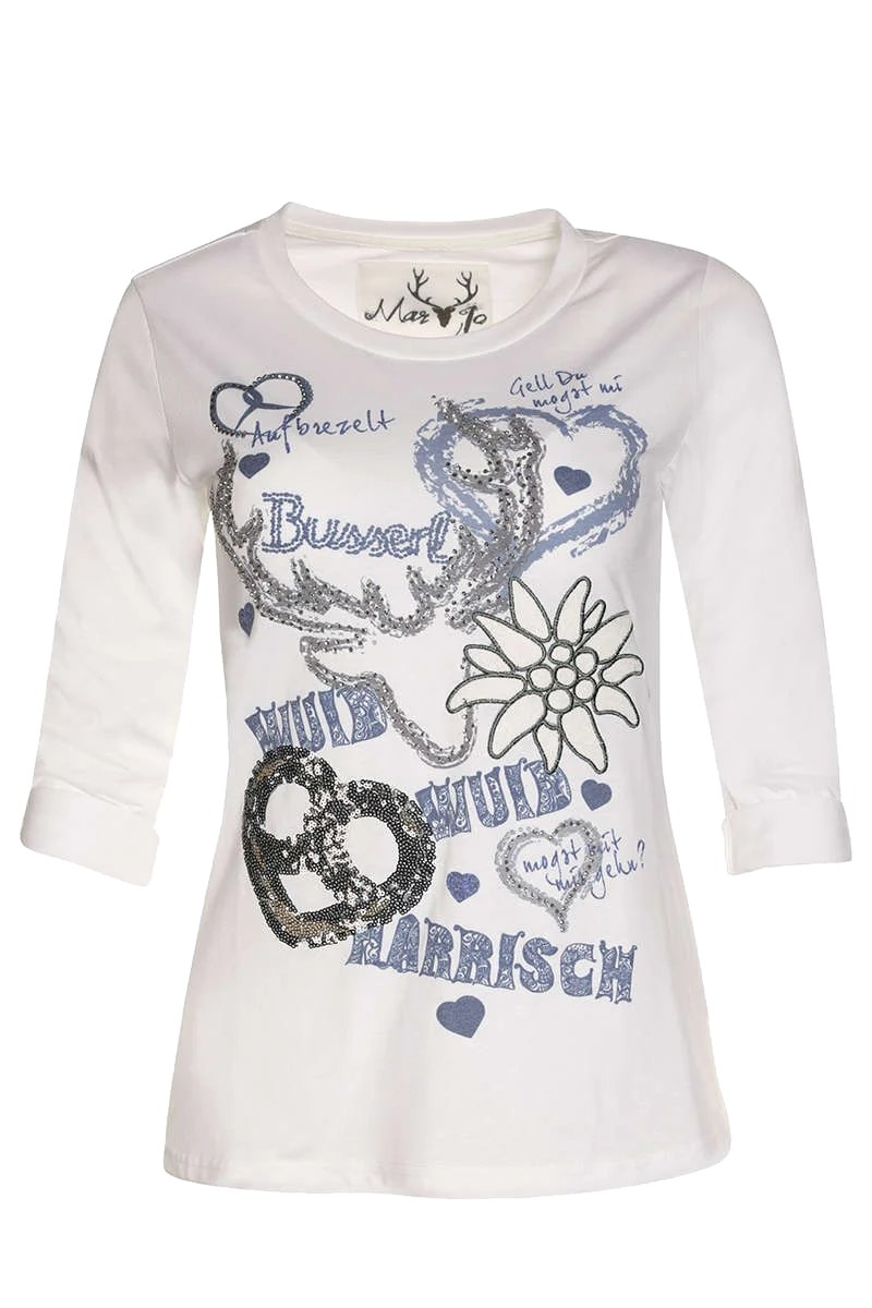 Damen Trachten-Shirt mit 3/4-Arm mit Pailetten-Applikationen