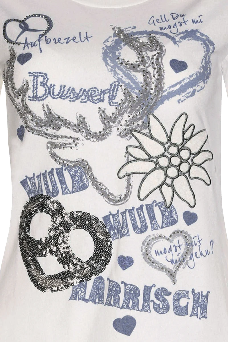 Damen Trachten-Shirt mit 3/4-Arm mit Pailetten-Applikationen