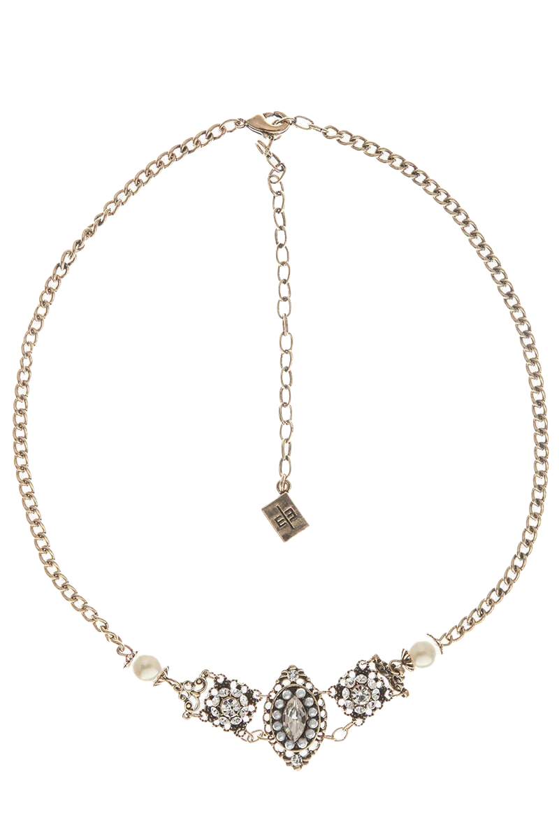Damen Halskette mit Strass und Perlen