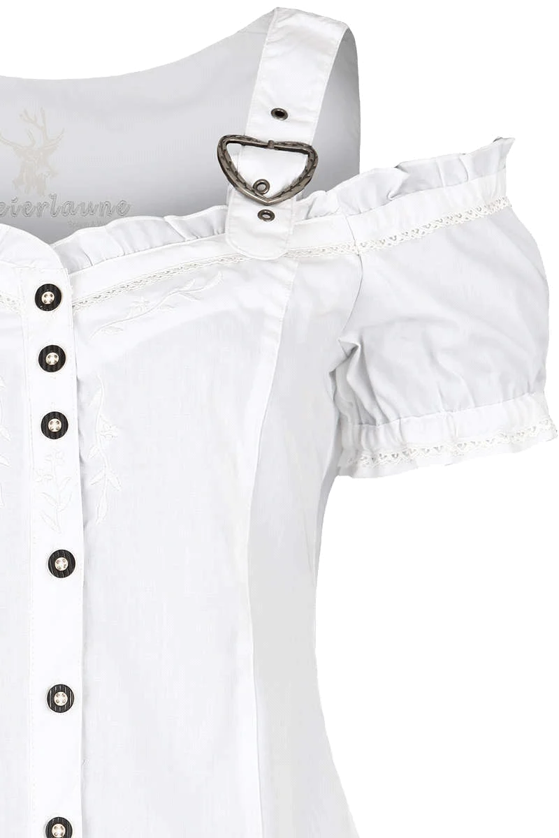 Carmenbluse mit Stickerei kariert