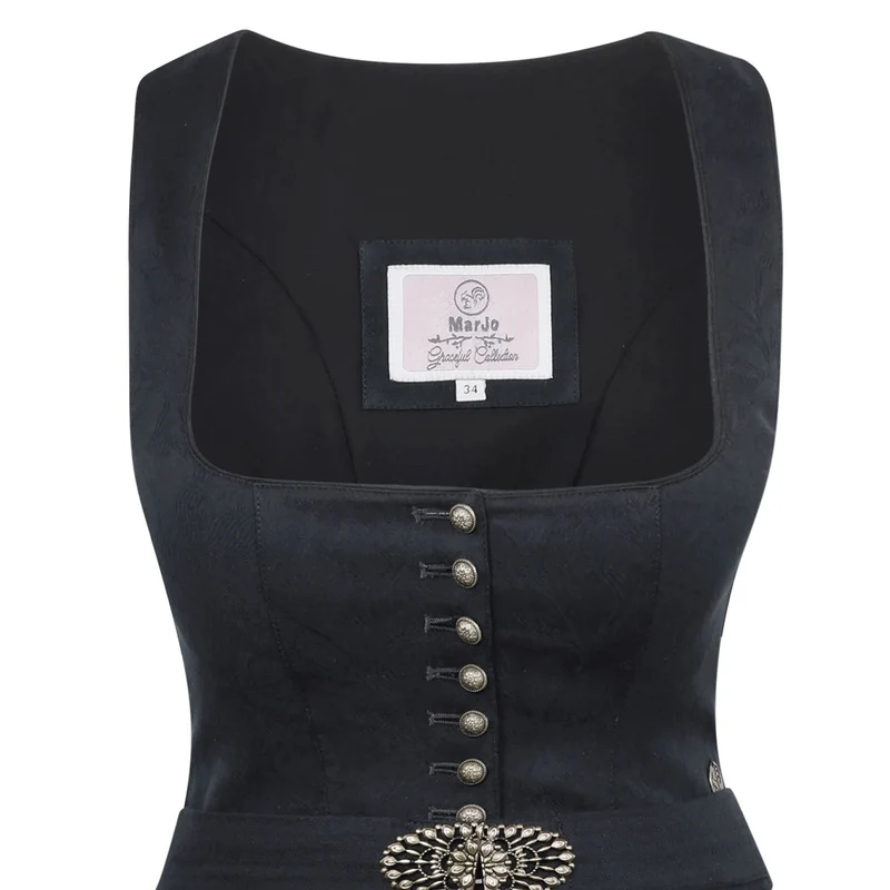 MarJo Dirndl Rosenau Midnight Gerader Ausschnitt Knöpfe 75cm