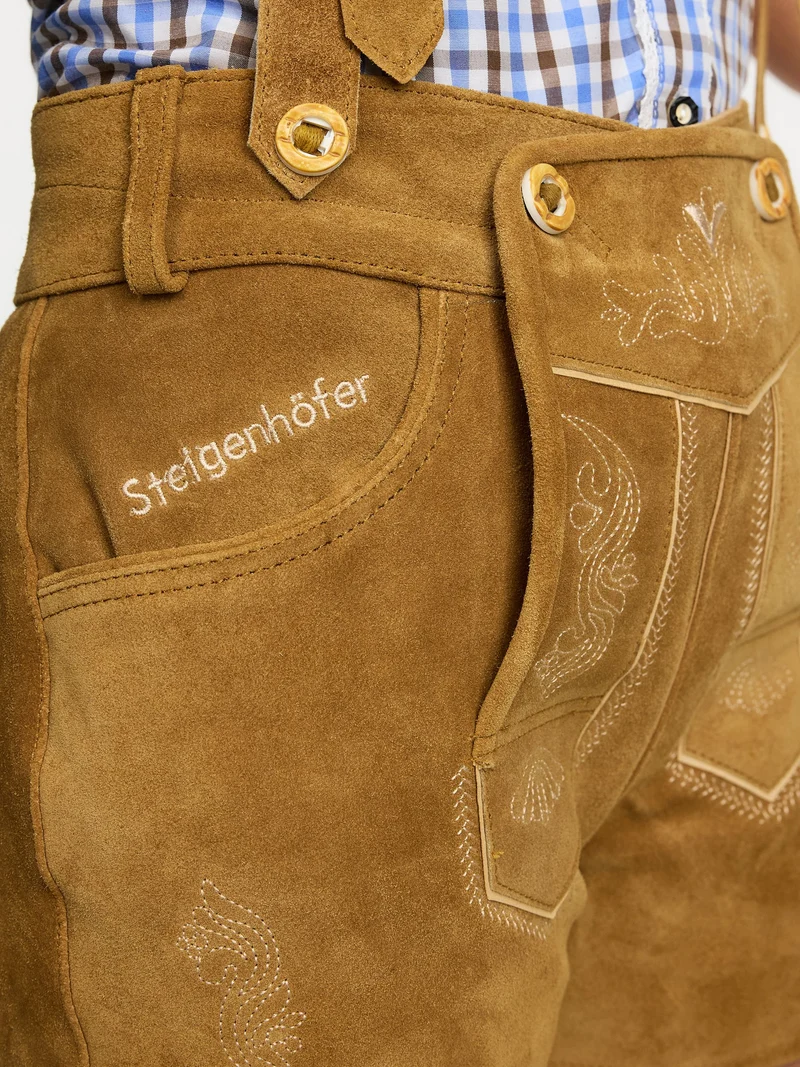 Steigenhöfer Traditionelle Leder-Hotpants für Damen mit Trägern