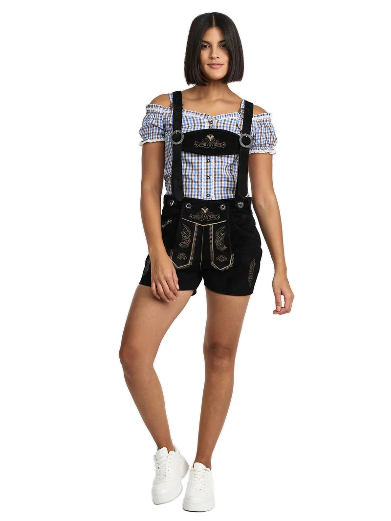 Steigenhöfer Traditionelle Leder-Hotpants für Damen mit Trägern