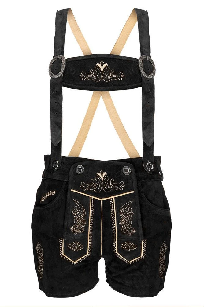 Steigenhöfer Traditionelle Leder-Hotpants für Damen mit Trägern