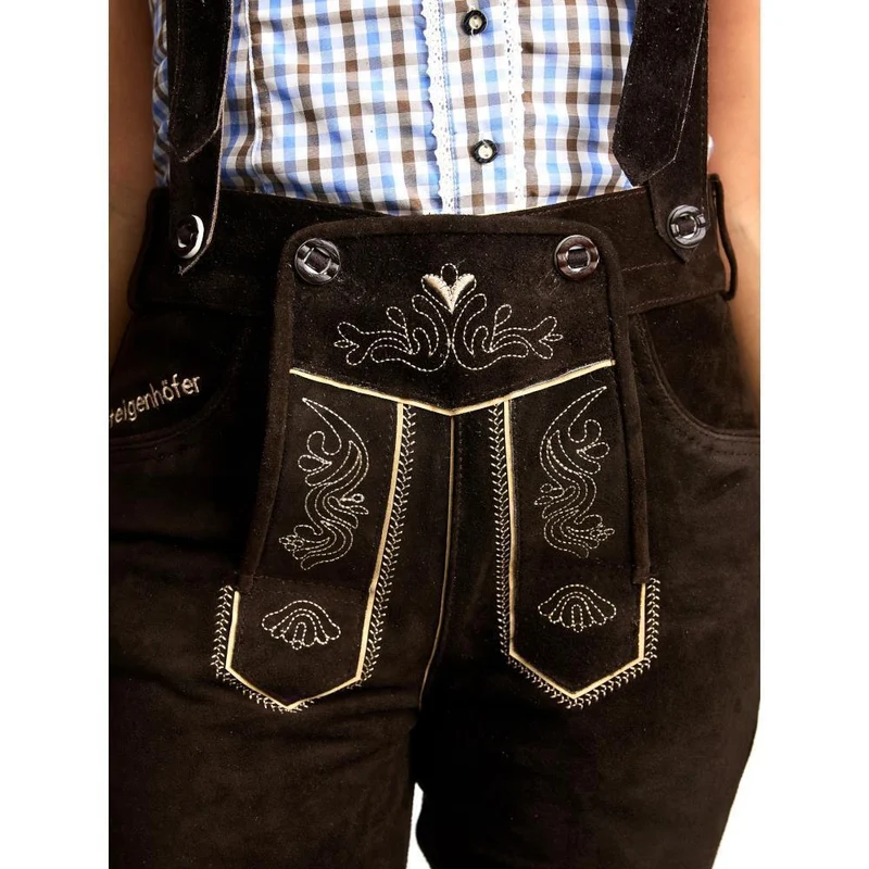 Steigenhöfer Traditionelle Kniebund-Lederhose für Damen mit Trägern