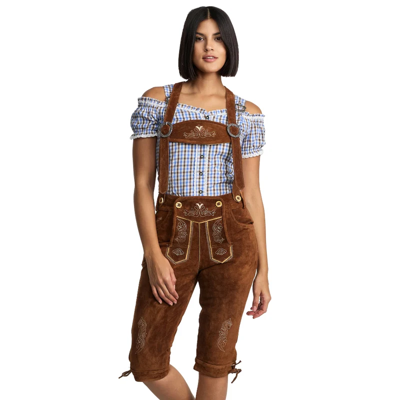 Steigenhöfer Traditionelle Kniebund-Lederhose für Damen mit Trägern