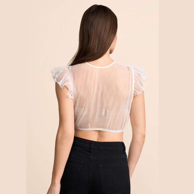 Krüger Dirndlbluse Ivey Ecru Transparent Flügelarm