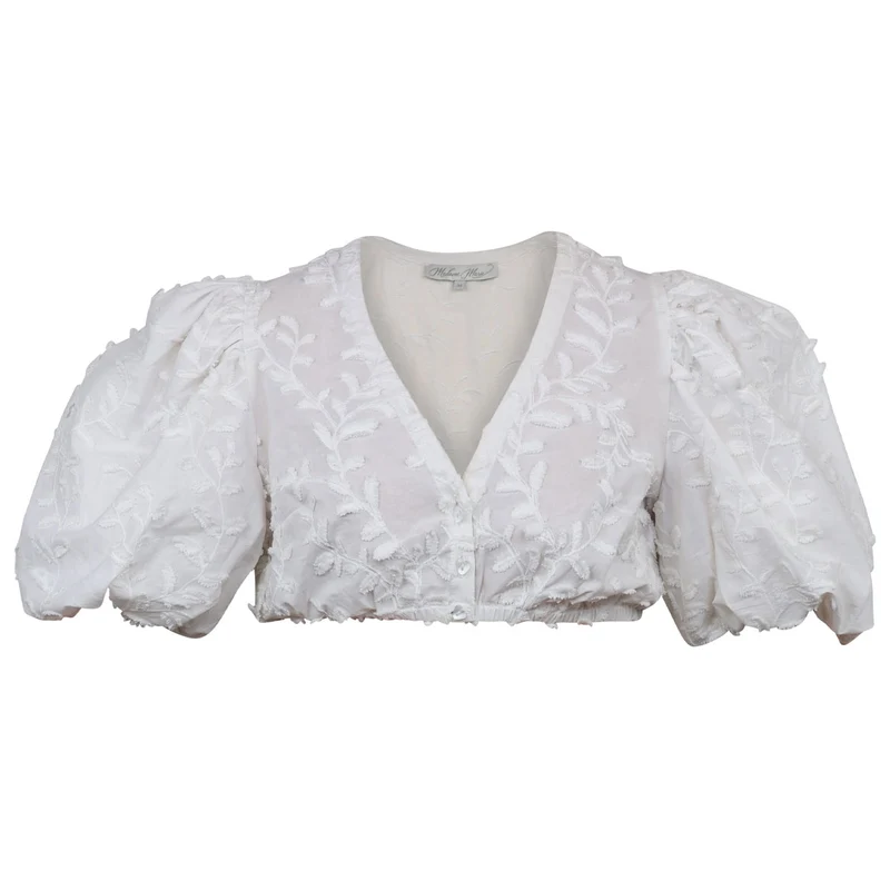 Madame Marie Dirndlbluse Isalda Weiss Halbarm Puffarm