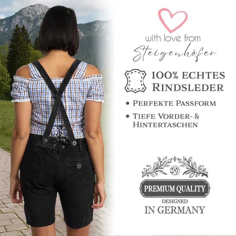 Steigenhöfer Traditionelle Lederhose für Damen mit Trägern