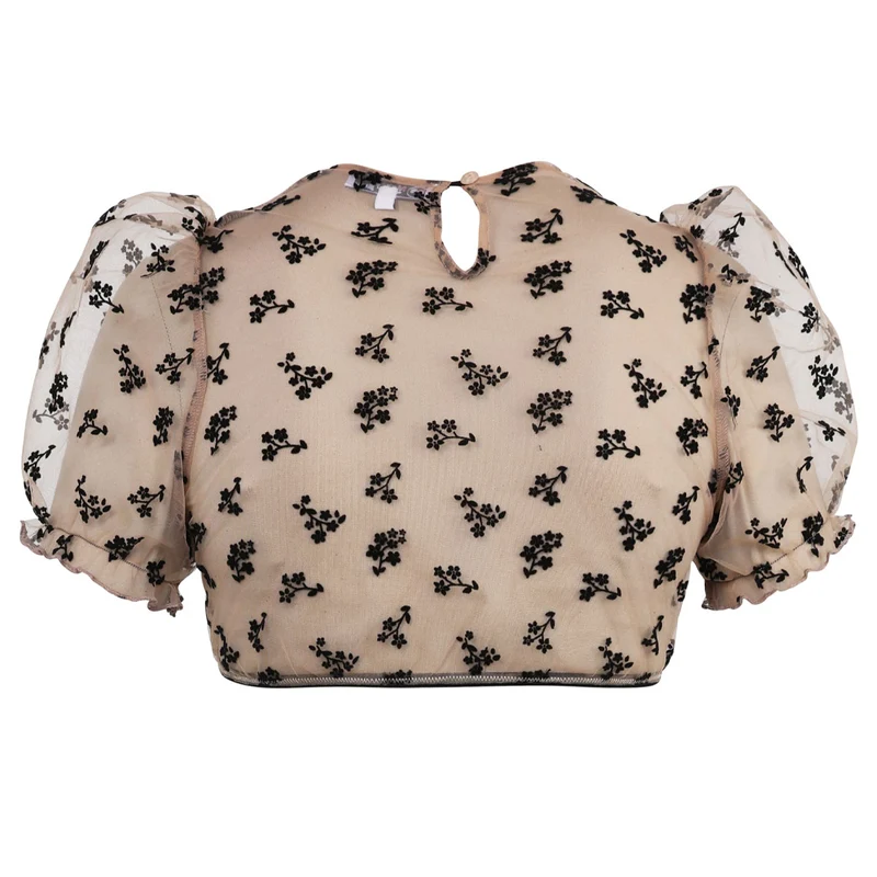 MarJo Dirndlbluse Kohlwies Nude/Schwarz Kurzarm Puffärmel