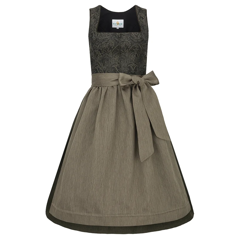 Wenger Dirndl Ella Oliv mit Ornamentmieder 70cm