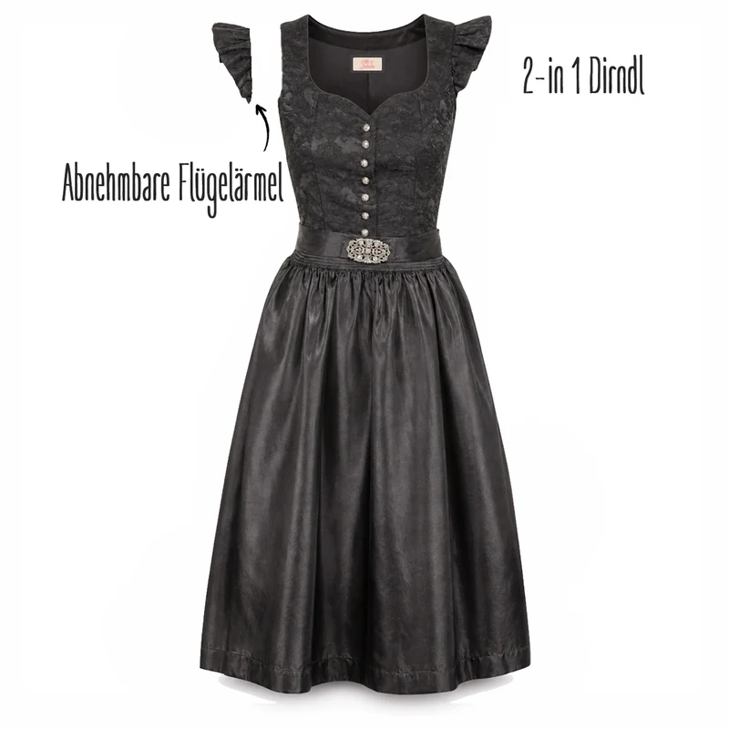 Elli & Juliette 2-in-1 Dirndl Emanuela Elara Schwarz mit abnehmbaren Flügelarm 70 cm