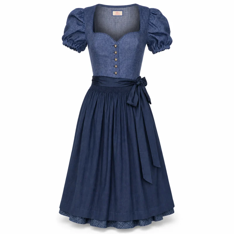 Elli & Juliette Dirndl Lina Selene Blau mit Puffarm 70 cm
