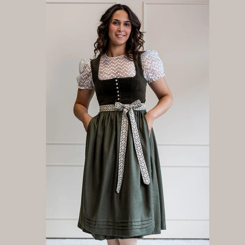 Teresa Bauer x MarJo Dirndl Forest Kiss 70 cm Moosgrün Reißverschluss Kollektion 2026