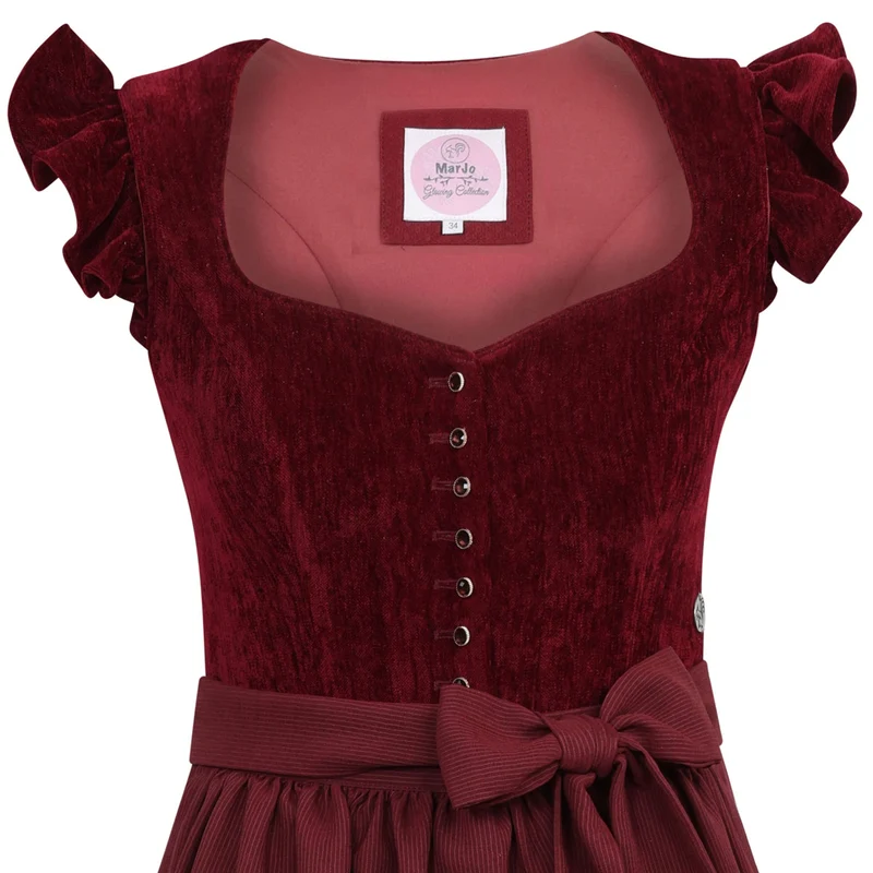 MarJo Dirndl Hochwinkel Wine Abnehmbare Flügelärmel 70cm