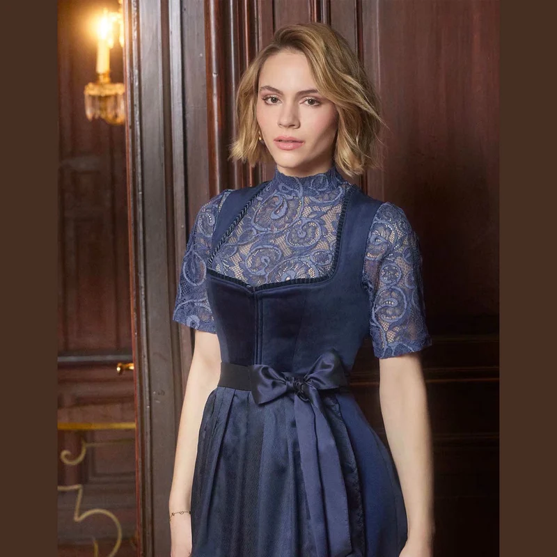 Krüger Dirndl Elenora Blau Balkonettausschnitt 70cm