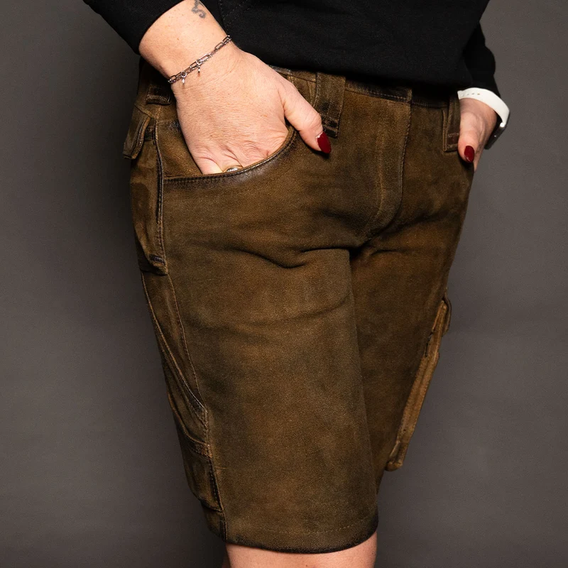 Datschi Trachten Damen Arbeits Lederhose Vroni Braun Wildbock Leder