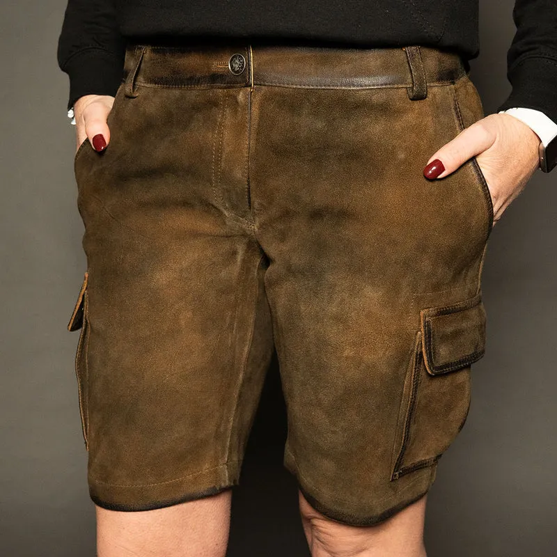 Datschi Trachten Damen Cargo Lederhose Leni Braun Wildbock Leder