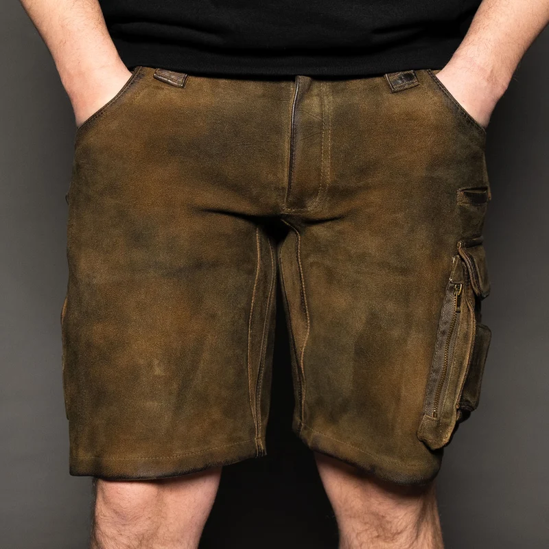 Datschi Trachten Cargo Lederhose Xaver Shorts Braun