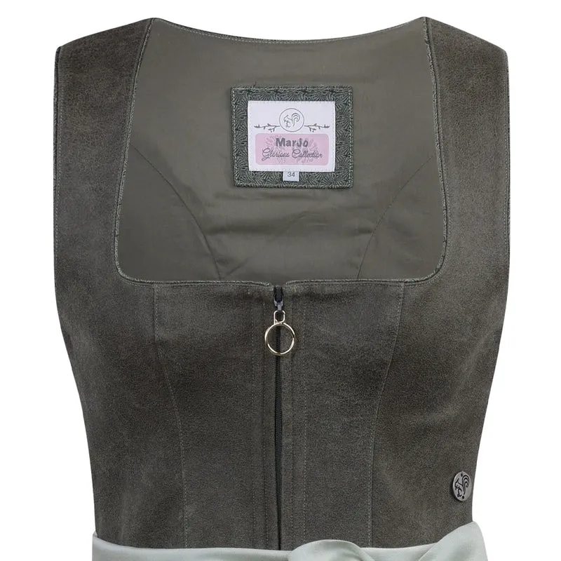 MarJo Dirndl Petershausen Artischocke Jadegrün Lederoptik-Mieder 70 cm