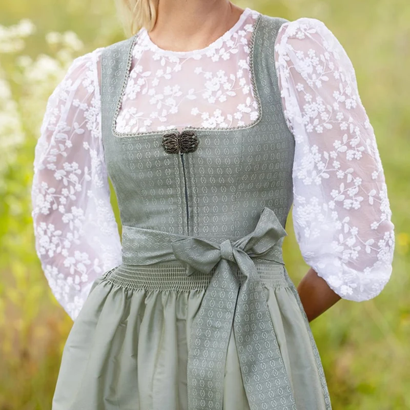 MarJo Dirndlbluse Kammerstein Weiß Dreiviertelarm Puffärmel