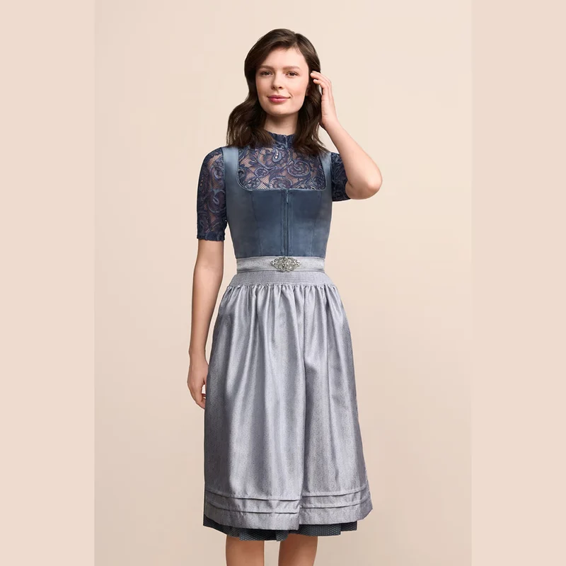 Krüger Dirndl Aurela Hellblau Samt Reißverschluss 70cm